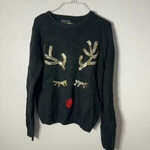 EUC Juniors Womens Forever 21+ Plus Size XL Black Reindeer Christmas Sweater